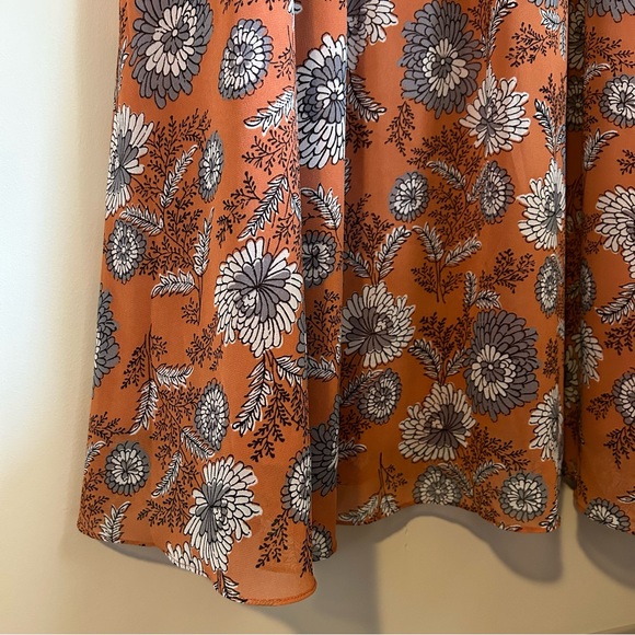 Madewell Terracotta Floral Short Flutter Sleeve Scoop Neck Midi Dress Size 6 - Picture 7 of 12